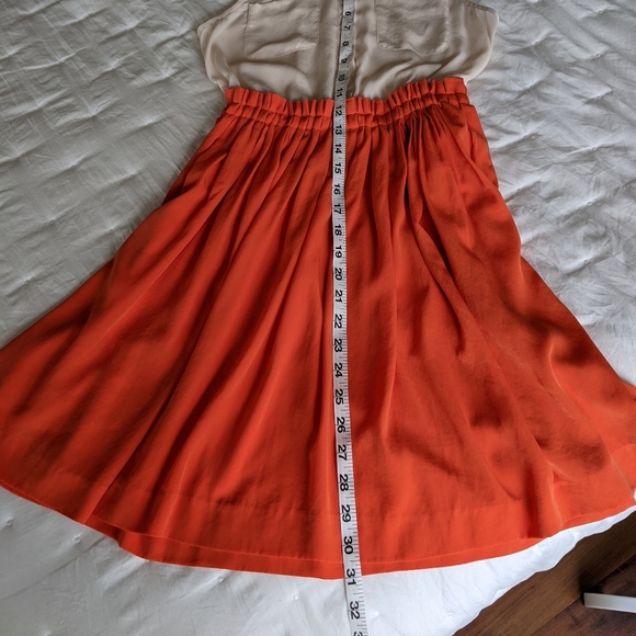 Anthropologie Orange and Cream Pleated Sundress with Peter Pan Collar - Picture 13 of 14